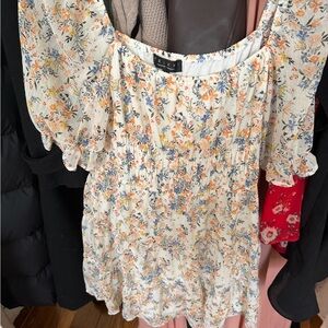 Roxy Floral Print Blouse - Cream and Orange